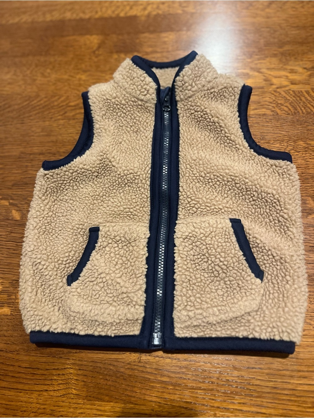 Old Navy Kids Tan Sherpa Vest with Navy Trim and Pockets